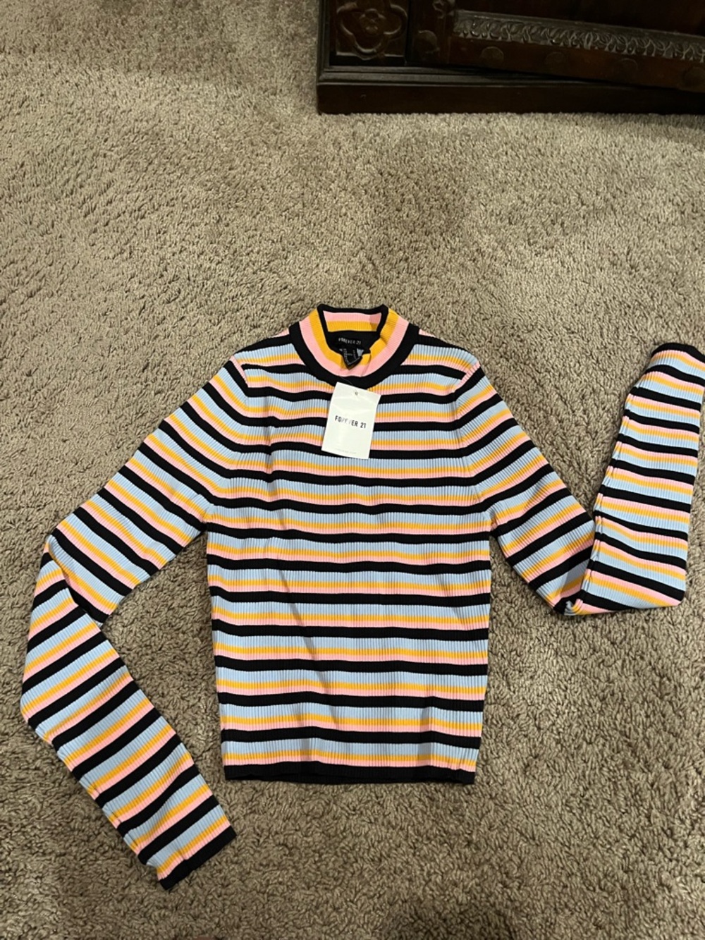Forever 21 Men’s Striped Crewneck Sweater - Pink, Black, White, Yellow, Blue
